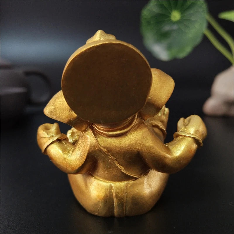 Peça Decorativa Estátua Ganesha Dourado para Casa e Escritório