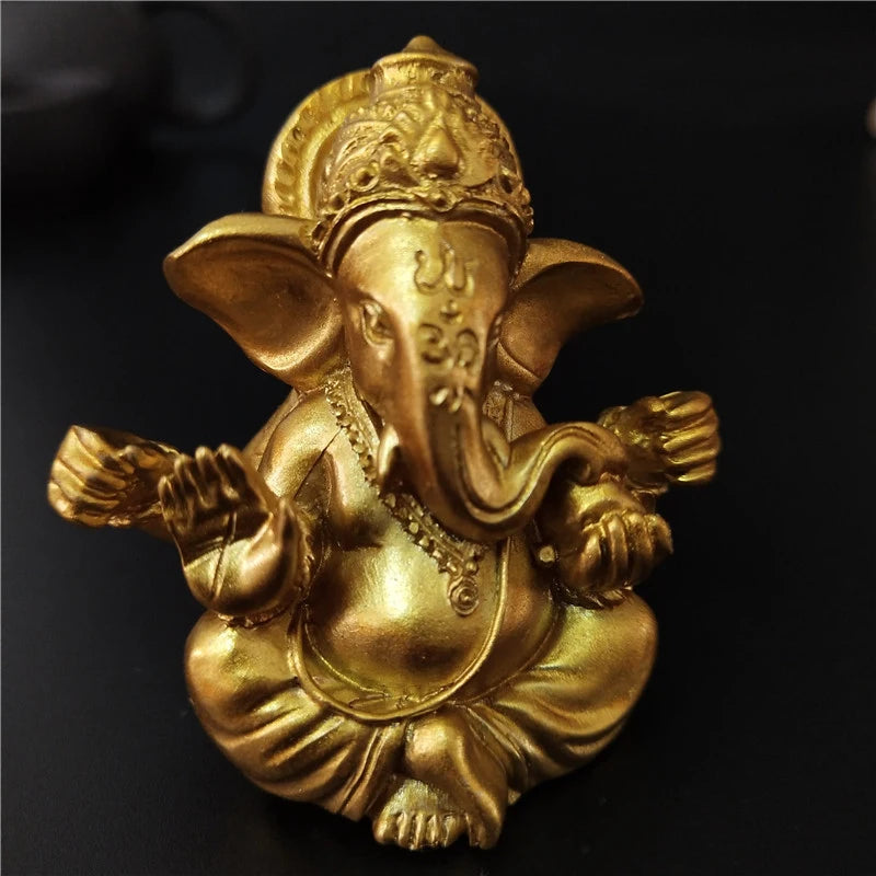 Peça Decorativa Estátua Ganesha Dourado para Casa e Escritório