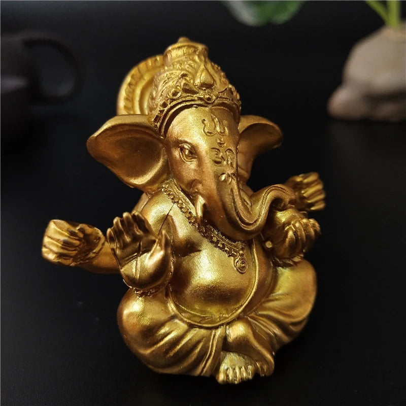 Peça Decorativa Estátua Ganesha Dourado para Casa e Escritório