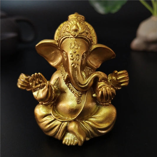 Peça Decorativa Estátua Ganesha Dourado para Casa e Escritório
