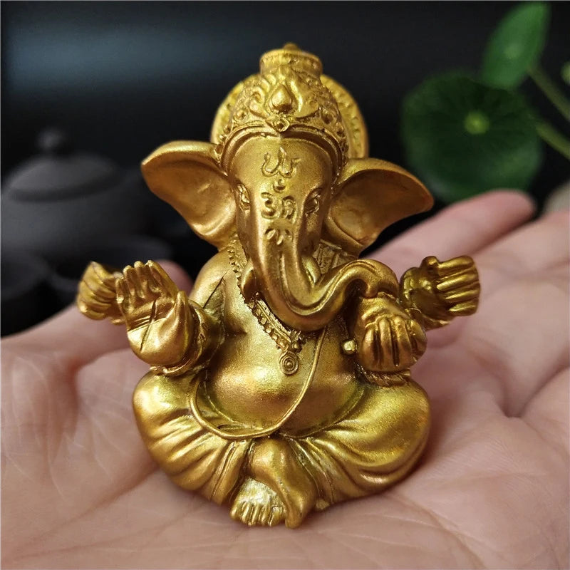 Peça Decorativa Estátua Ganesha Dourado para Casa e Escritório
