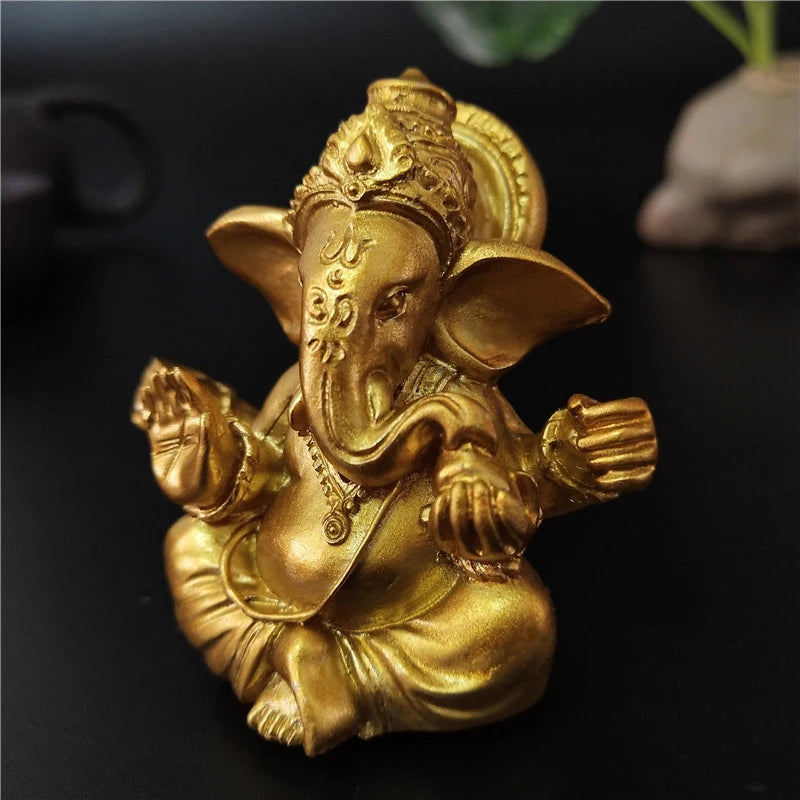 Peça Decorativa Estátua Ganesha Dourado para Casa e Escritório