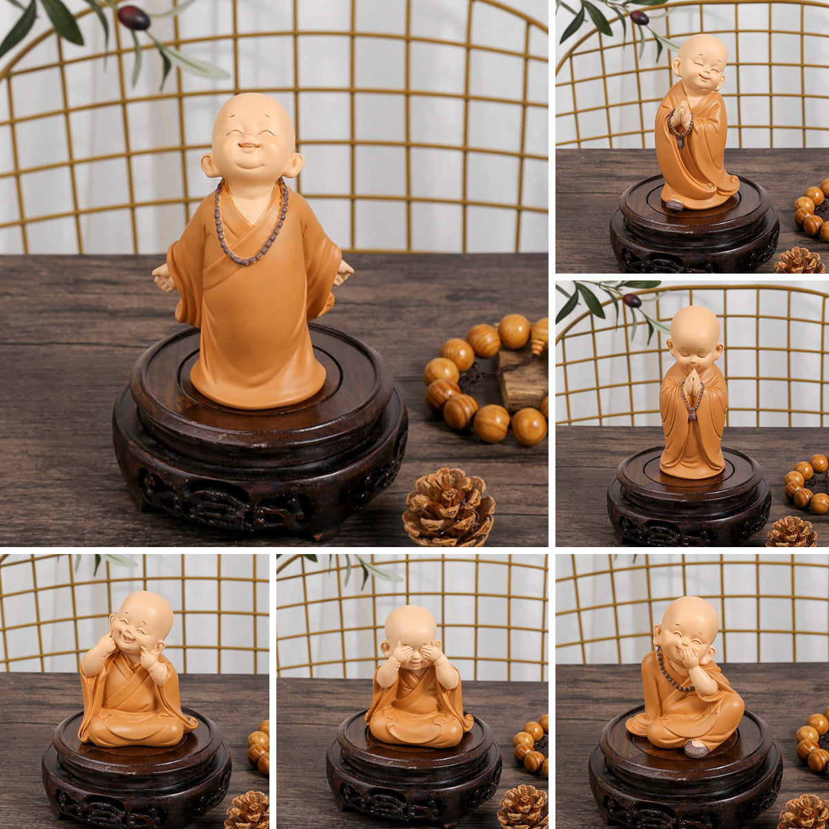 Peça Decorativa Estátua Budismo pequeno Buda em Resina para Casa e Escritório